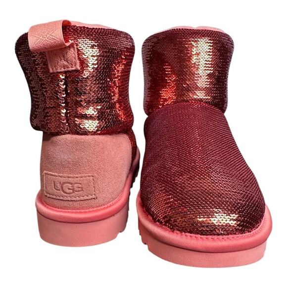 UGG Women's Classic Mini Mirror Ball Boots Pink Sequin Ankle Booties Size 8 - Picture 10 of 10